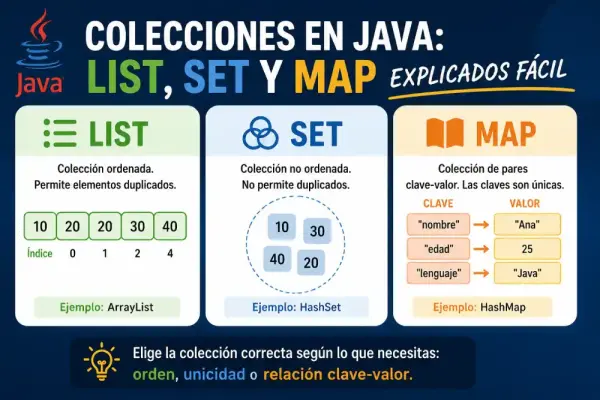 Colecciones en Java: List, Set y Map explicados fácil